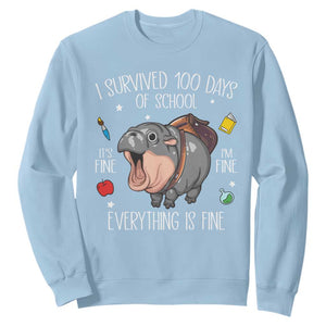 Funny I Survived 100 Days Of School Moo Deng Sweatshirt It's I'm Fine Everything Is Fine TS11 Light Blue Print Your Wear