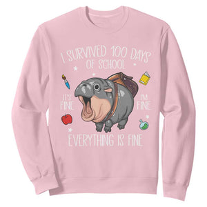 Funny I Survived 100 Days Of School Moo Deng Sweatshirt It's I'm Fine Everything Is Fine TS11 Light Pink Print Your Wear