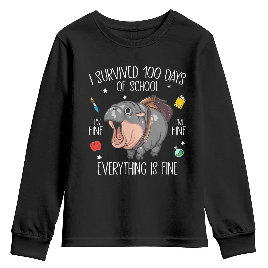 Funny I Survived 100 Days Of School Moo Deng Youth Sweatshirt It's I'm Fine Everything Is Fine TS11 Black Print Your Wear