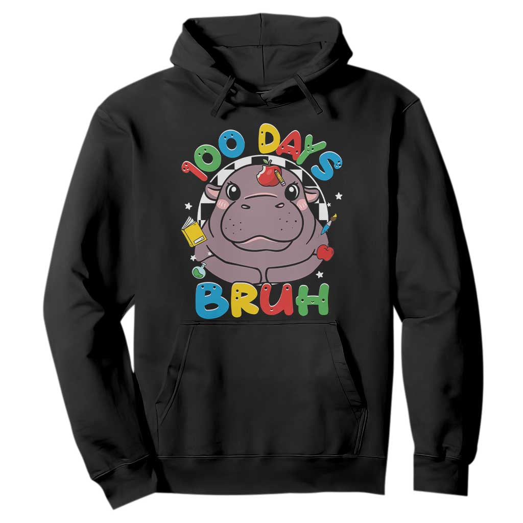 Funny Moo Deng 100 Days Bruh Hoodie Happy 100 Days Of School TS11 Black Print Your Wear