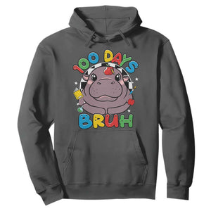 Funny Moo Deng 100 Days Bruh Hoodie Happy 100 Days Of School TS11 Dark Heather Print Your Wear
