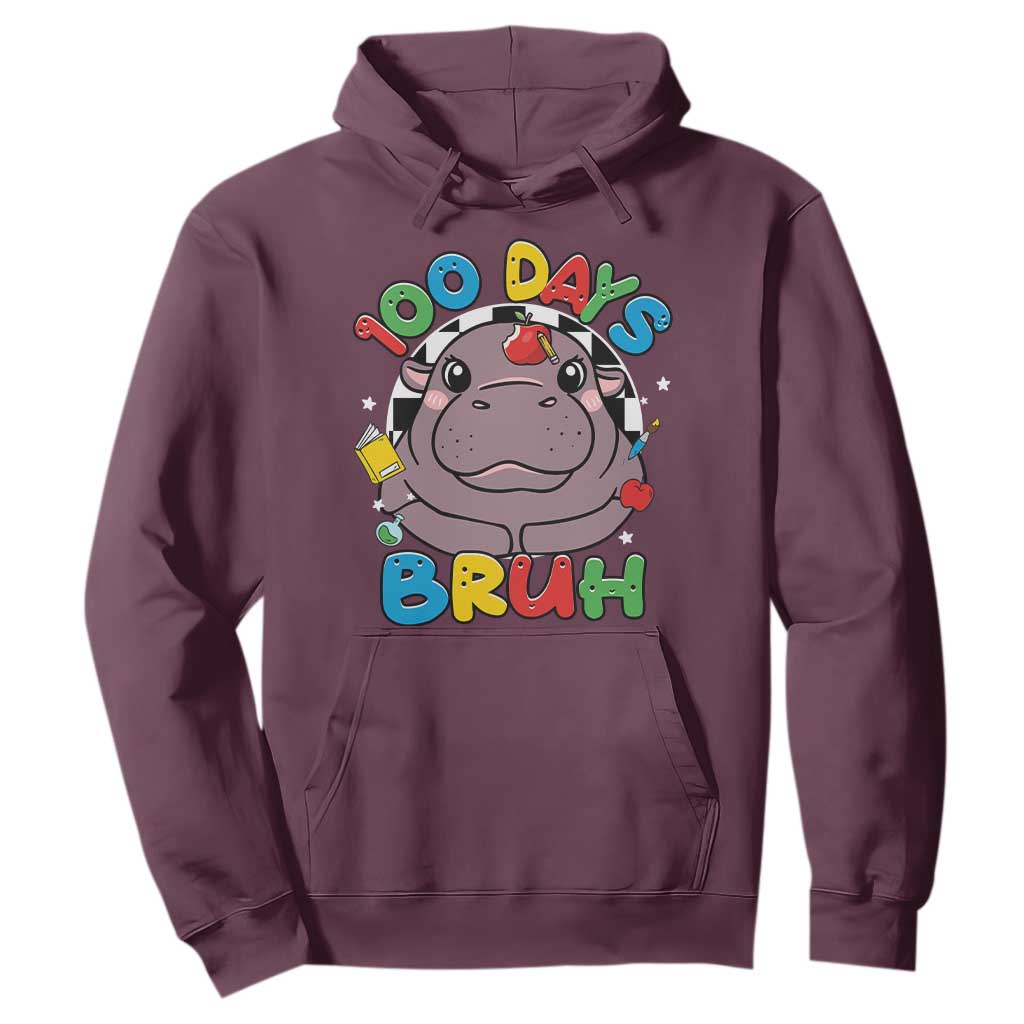 Funny Moo Deng 100 Days Bruh Hoodie Happy 100 Days Of School TS11 Maroon Print Your Wear