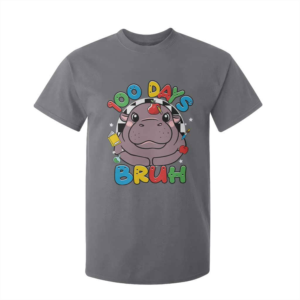 Funny Moo Deng 100 Days Bruh T Shirt For Kid Happy 100 Days Of School TS11 Charcoal Print Your Wear