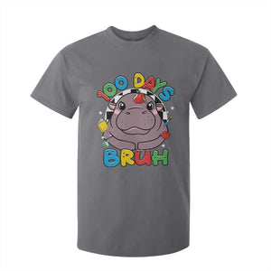 Funny Moo Deng 100 Days Bruh T Shirt For Kid Happy 100 Days Of School TS11 Charcoal Print Your Wear