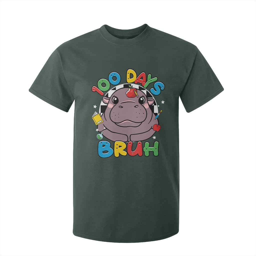 Funny Moo Deng 100 Days Bruh T Shirt For Kid Happy 100 Days Of School TS11 Dark Forest Green Print Your Wear