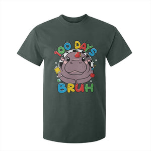 Funny Moo Deng 100 Days Bruh T Shirt For Kid Happy 100 Days Of School TS11 Dark Forest Green Print Your Wear