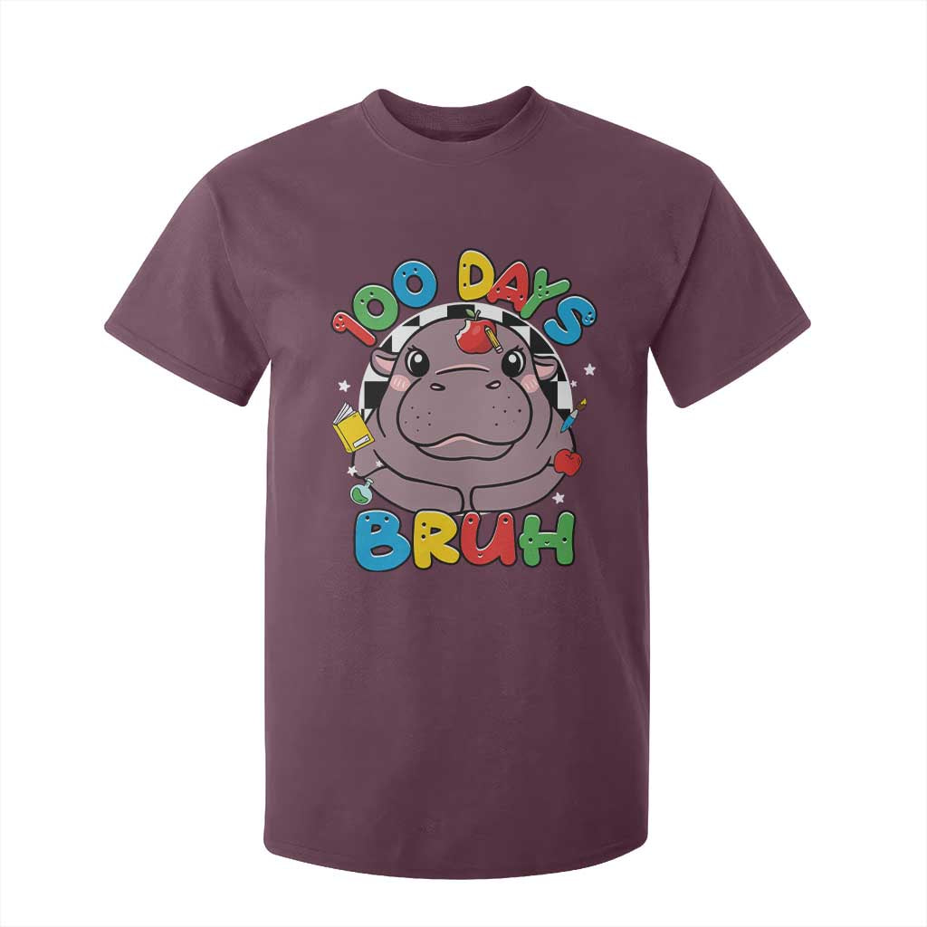 Funny Moo Deng 100 Days Bruh T Shirt For Kid Happy 100 Days Of School TS11 Maroon Print Your Wear