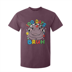 Funny Moo Deng 100 Days Bruh T Shirt For Kid Happy 100 Days Of School TS11 Maroon Print Your Wear