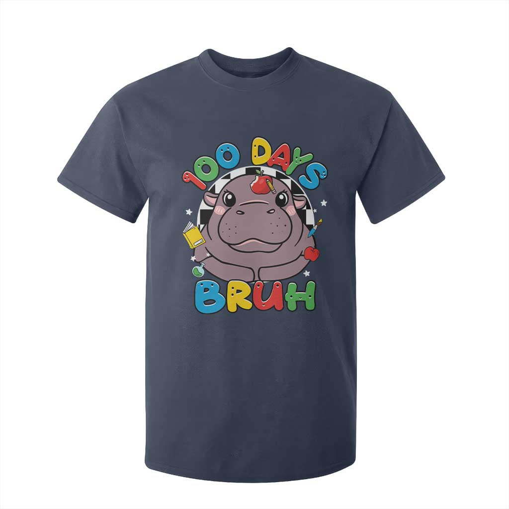 Funny Moo Deng 100 Days Bruh T Shirt For Kid Happy 100 Days Of School TS11 Navy Print Your Wear
