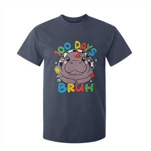 Funny Moo Deng 100 Days Bruh T Shirt For Kid Happy 100 Days Of School TS11 Navy Print Your Wear