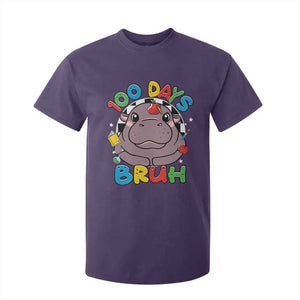 Funny Moo Deng 100 Days Bruh T Shirt For Kid Happy 100 Days Of School TS11 Purple Print Your Wear