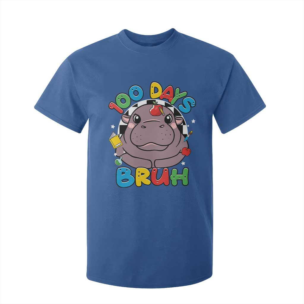 Funny Moo Deng 100 Days Bruh T Shirt For Kid Happy 100 Days Of School TS11 Royal Blue Print Your Wear