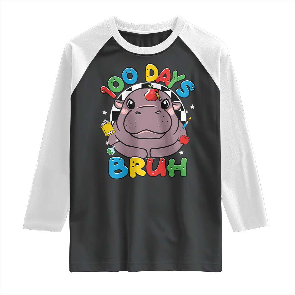 Funny Moo Deng 100 Days Bruh Raglan Shirt Happy 100 Days Of School TS11 Black White Print Your Wear