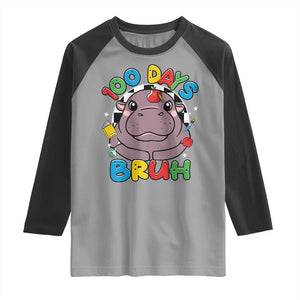 Funny Moo Deng 100 Days Bruh Raglan Shirt Happy 100 Days Of School TS11 Sport Gray Black Print Your Wear
