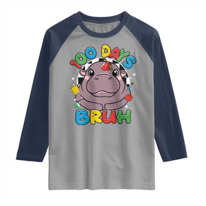 Funny Moo Deng 100 Days Bruh Raglan Shirt Happy 100 Days Of School TS11 Sport Gray Navy Print Your Wear