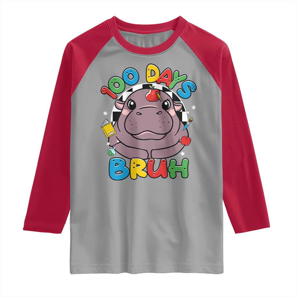 Funny Moo Deng 100 Days Bruh Raglan Shirt Happy 100 Days Of School TS11 Sport Gray Red Print Your Wear