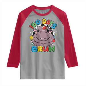 Funny Moo Deng 100 Days Bruh Raglan Shirt Happy 100 Days Of School TS11 Sport Gray Red Print Your Wear