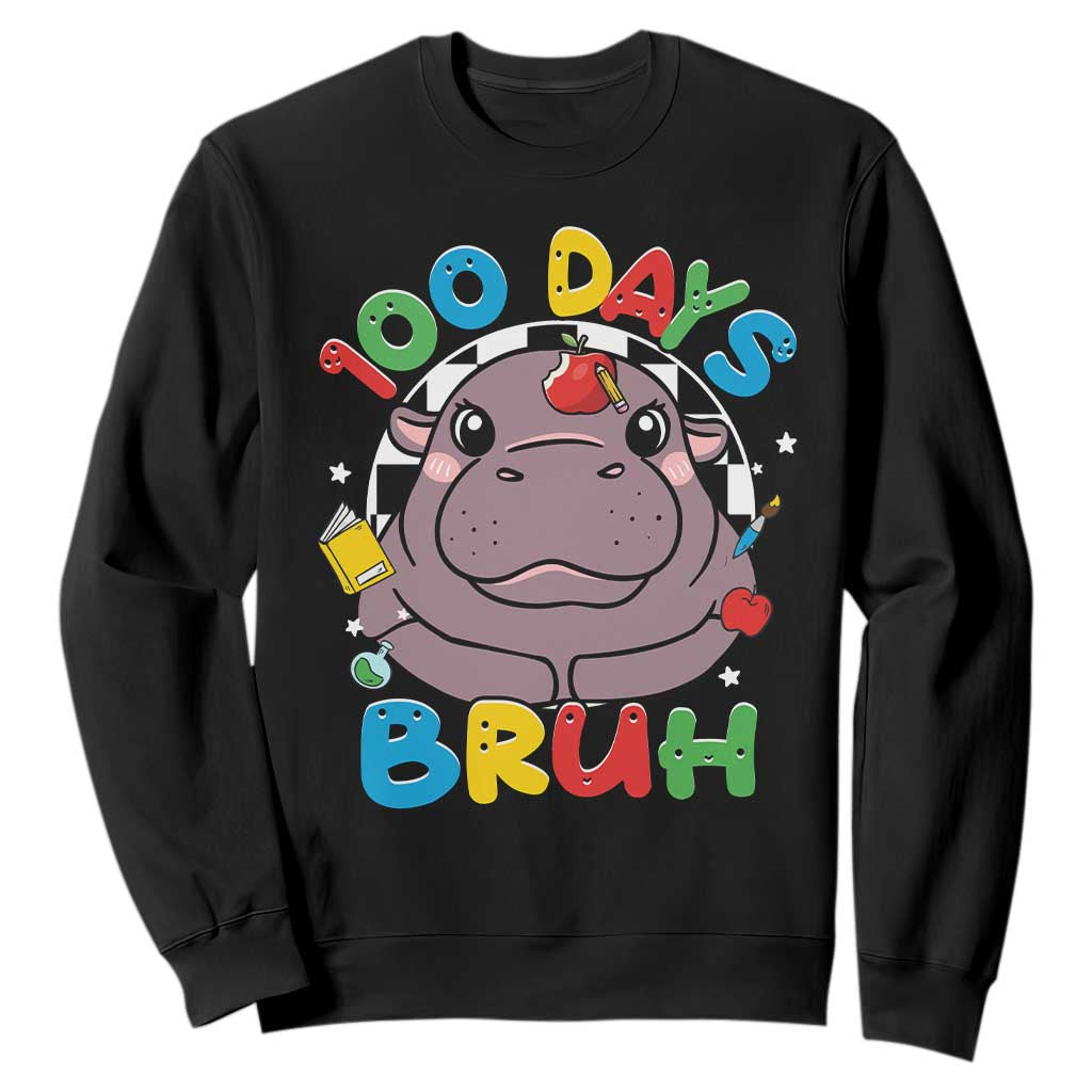 Funny Moo Deng 100 Days Bruh Sweatshirt Happy 100 Days Of School TS11 Black Print Your Wear