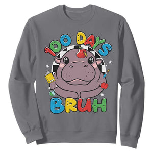 Funny Moo Deng 100 Days Bruh Sweatshirt Happy 100 Days Of School TS11 Charcoal Print Your Wear