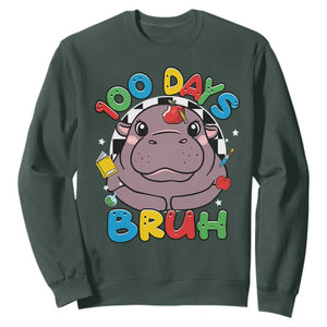 Funny Moo Deng 100 Days Bruh Sweatshirt Happy 100 Days Of School TS11 Dark Forest Green Print Your Wear