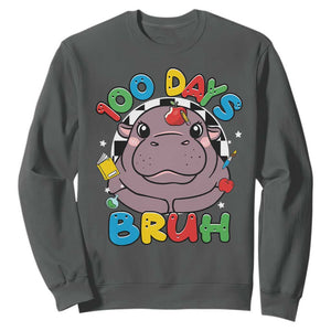 Funny Moo Deng 100 Days Bruh Sweatshirt Happy 100 Days Of School TS11 Dark Heather Print Your Wear