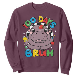 Funny Moo Deng 100 Days Bruh Sweatshirt Happy 100 Days Of School TS11 Maroon Print Your Wear