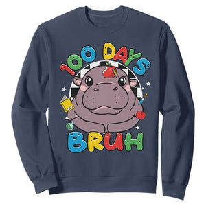 Funny Moo Deng 100 Days Bruh Sweatshirt Happy 100 Days Of School TS11 Navy Print Your Wear