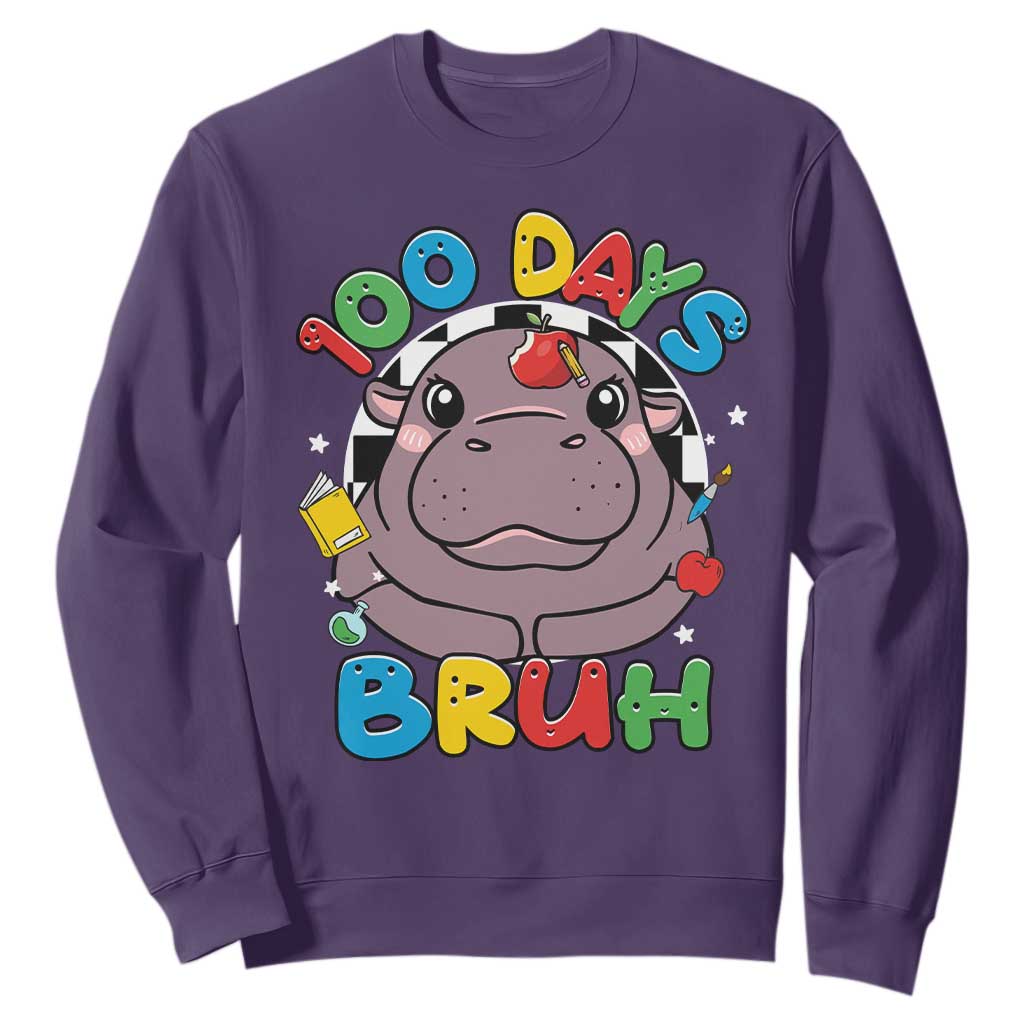 Funny Moo Deng 100 Days Bruh Sweatshirt Happy 100 Days Of School TS11 Purple Print Your Wear