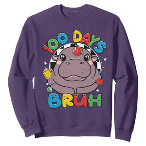 Funny Moo Deng 100 Days Bruh Sweatshirt Happy 100 Days Of School TS11 Purple Print Your Wear