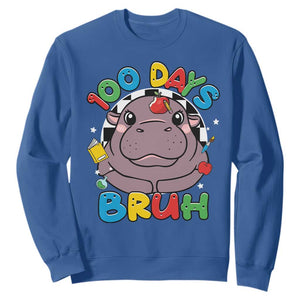 Funny Moo Deng 100 Days Bruh Sweatshirt Happy 100 Days Of School TS11 Royal Blue Print Your Wear