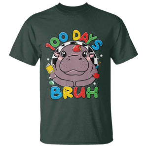 Funny Moo Deng 100 Days Bruh T Shirt Happy 100 Days Of School TS11 Dark Forest Green Print Your Wear