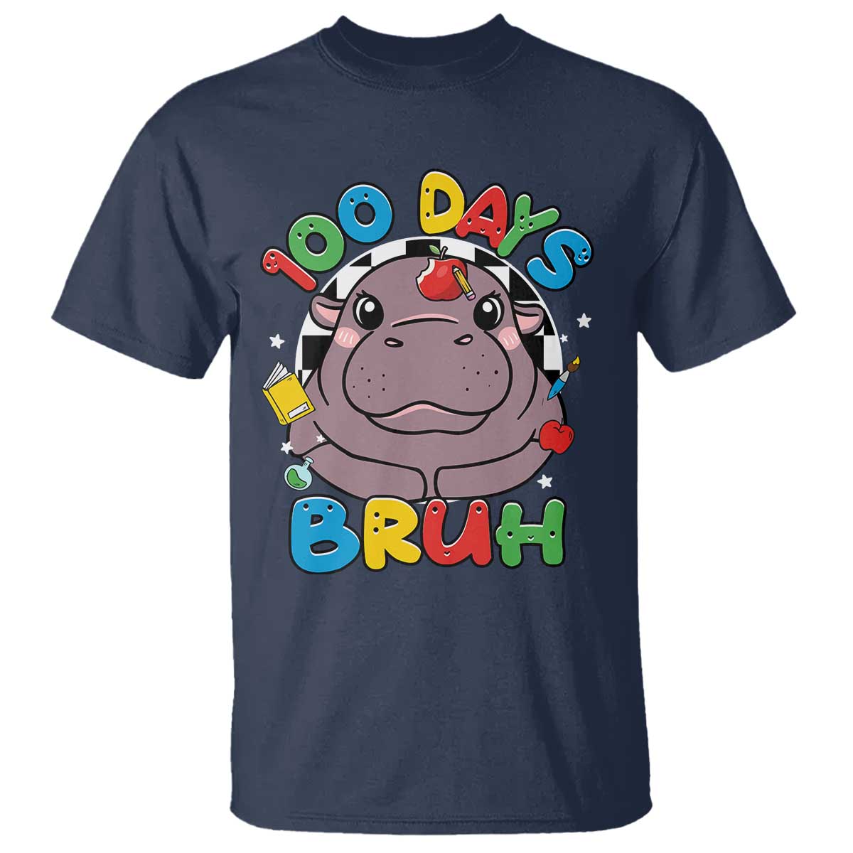 Funny Moo Deng 100 Days Bruh T Shirt Happy 100 Days Of School TS11 Navy Print Your Wear