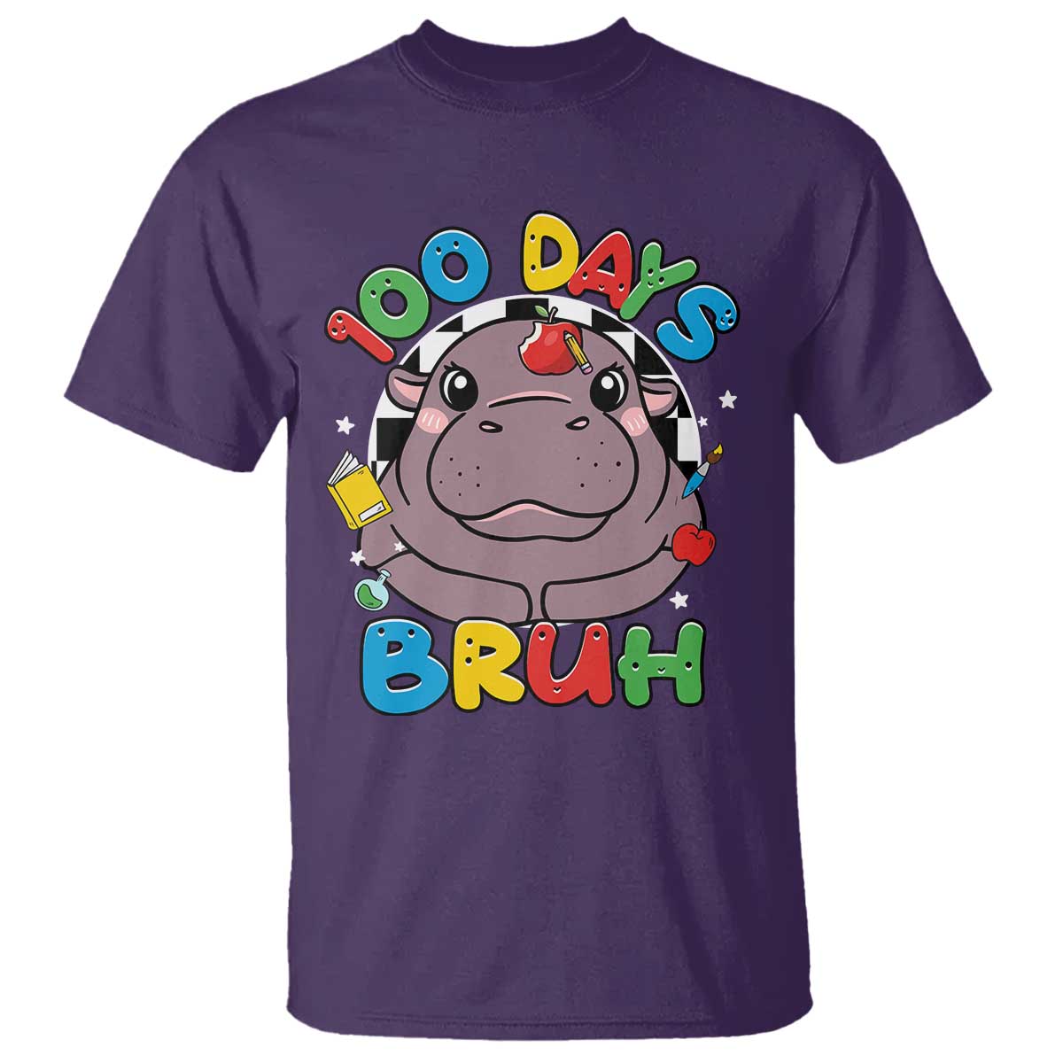 Funny Moo Deng 100 Days Bruh T Shirt Happy 100 Days Of School TS11 Purple Print Your Wear