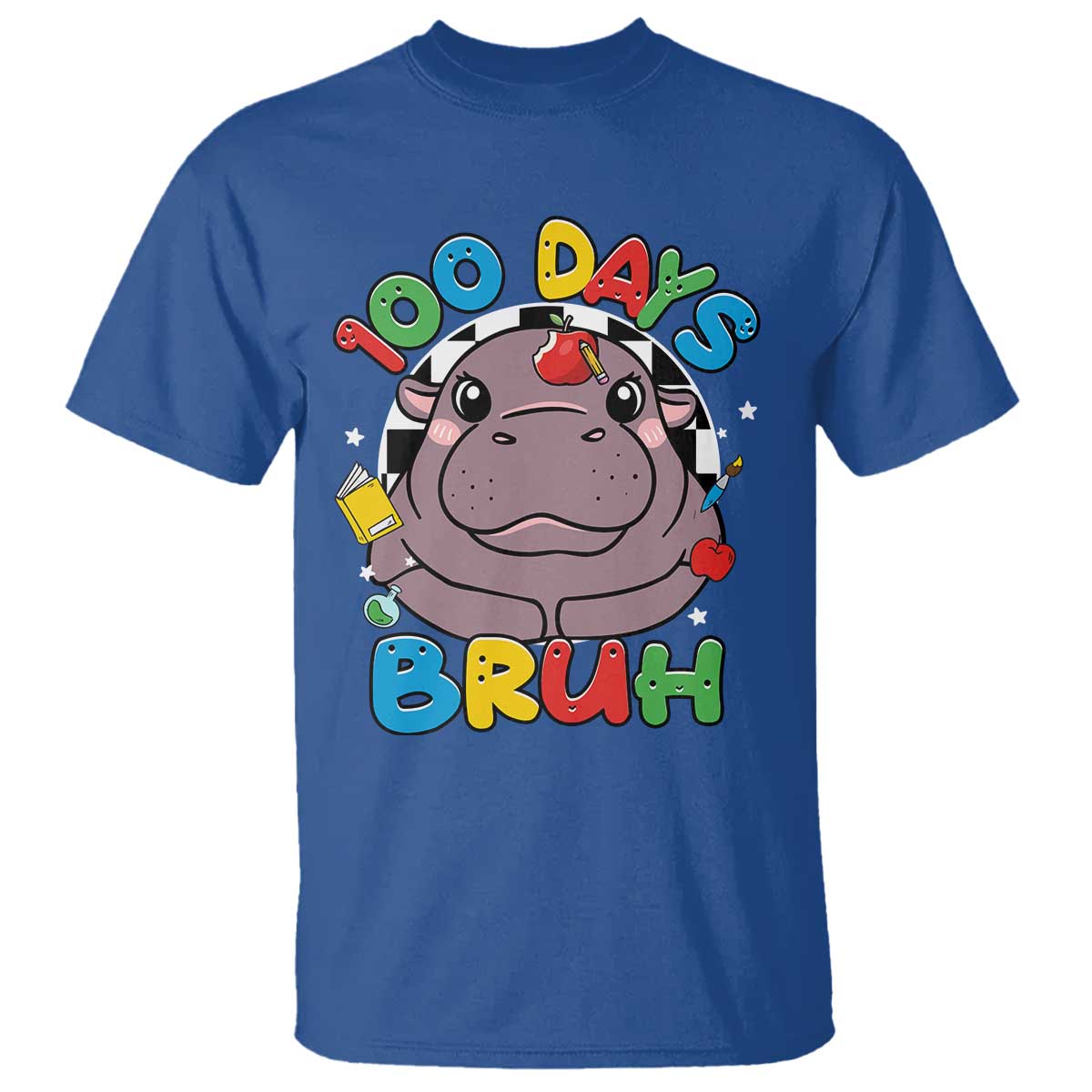 Funny Moo Deng 100 Days Bruh T Shirt Happy 100 Days Of School TS11 Royal Blue Print Your Wear