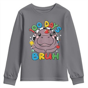 Funny Moo Deng 100 Days Bruh Youth Sweatshirt Happy 100 Days Of School TS11 Charcoal Print Your Wear