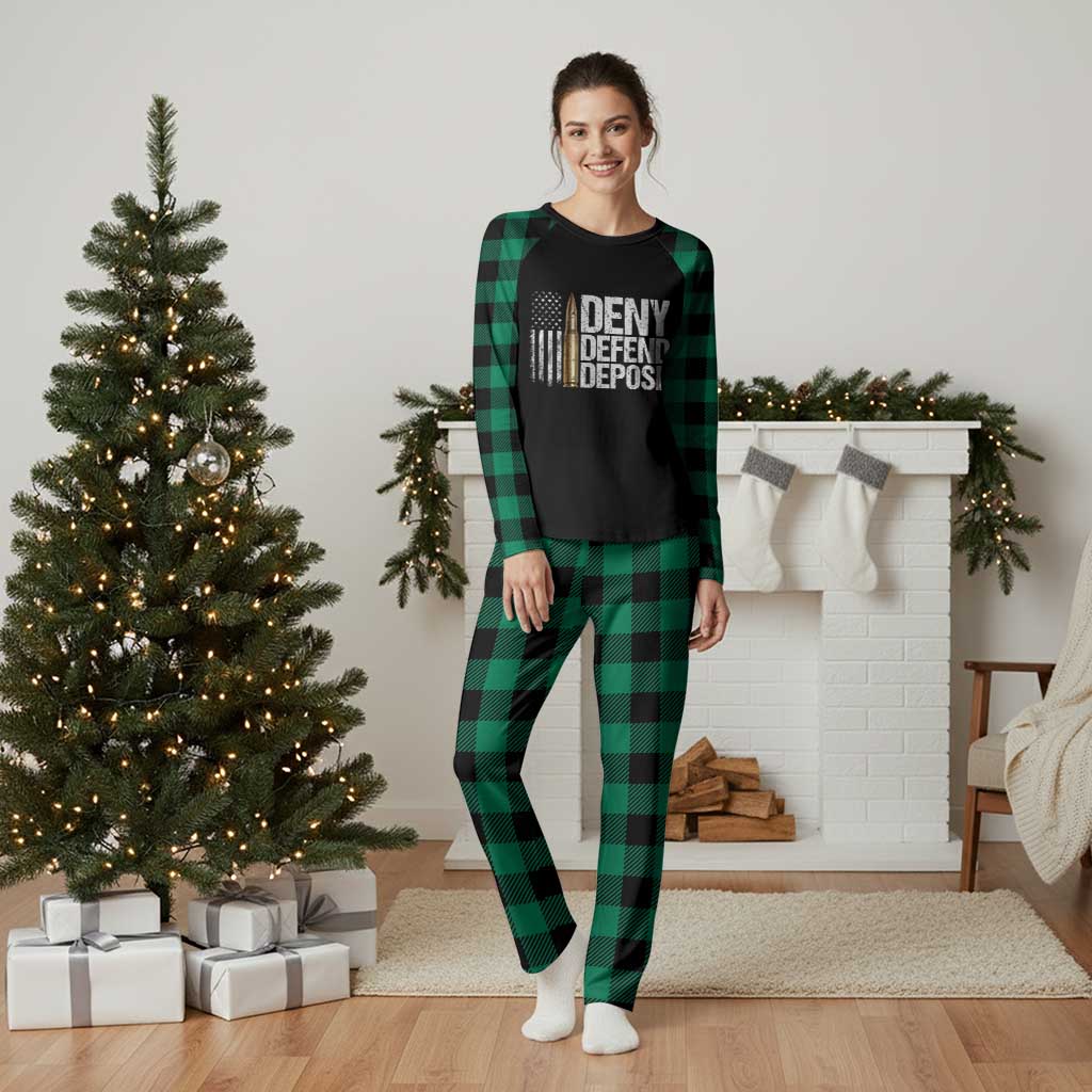 Deny Defend Depose Plaid Pajama Set Bullet Vintage American Flag TS11 Green Plaid Print Your Wear