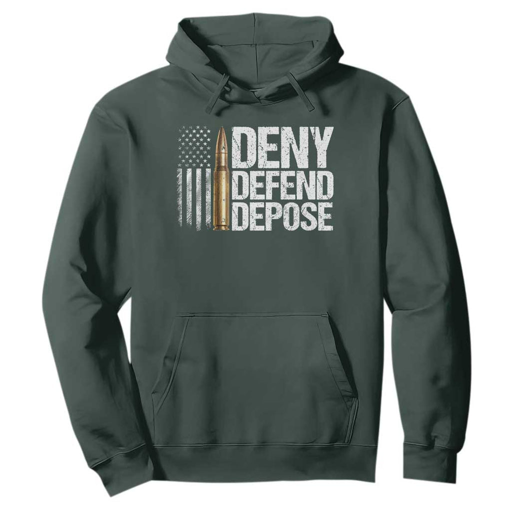 Deny Defend Depose Hoodie Bullet Vintage American Flag TS11 Dark Forest Green Print Your Wear