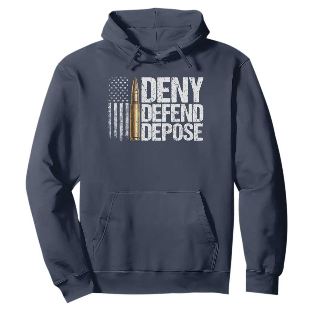 Deny Defend Depose Hoodie Bullet Vintage American Flag TS11 Navy Print Your Wear