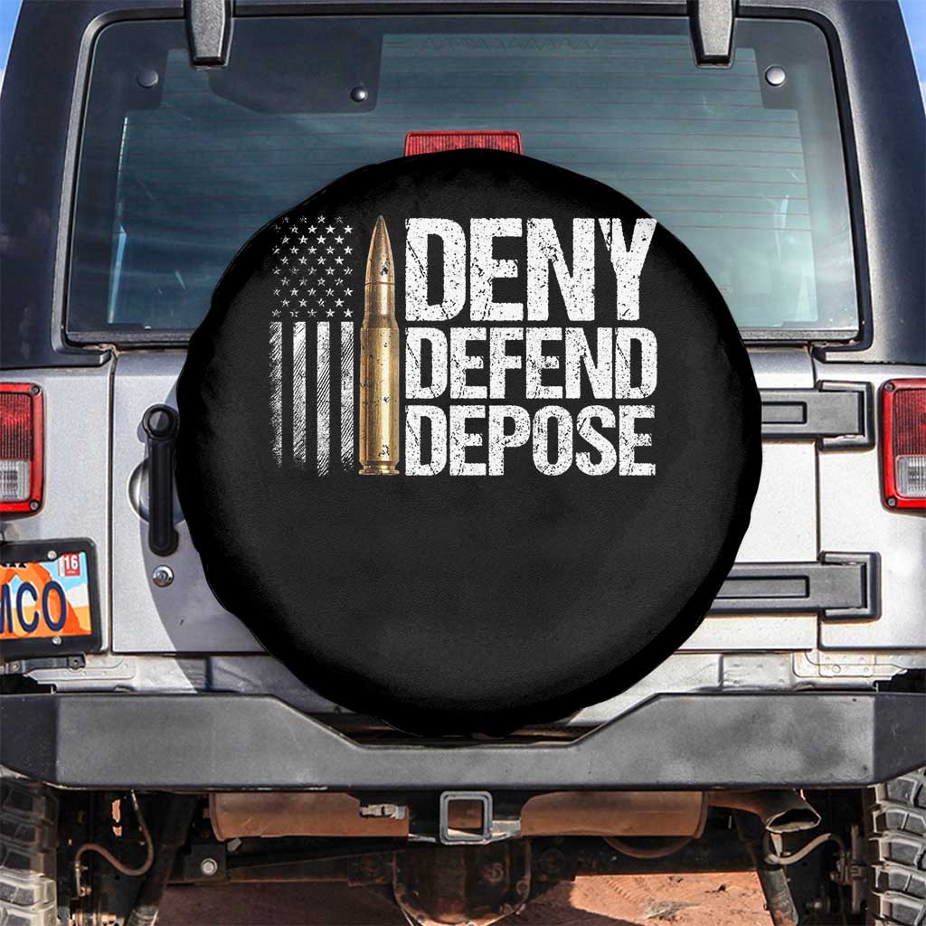 Deny Defend Depose Spare Tire Cover Bullet Vintage American Flag TS11 No hole Black Print Your Wear