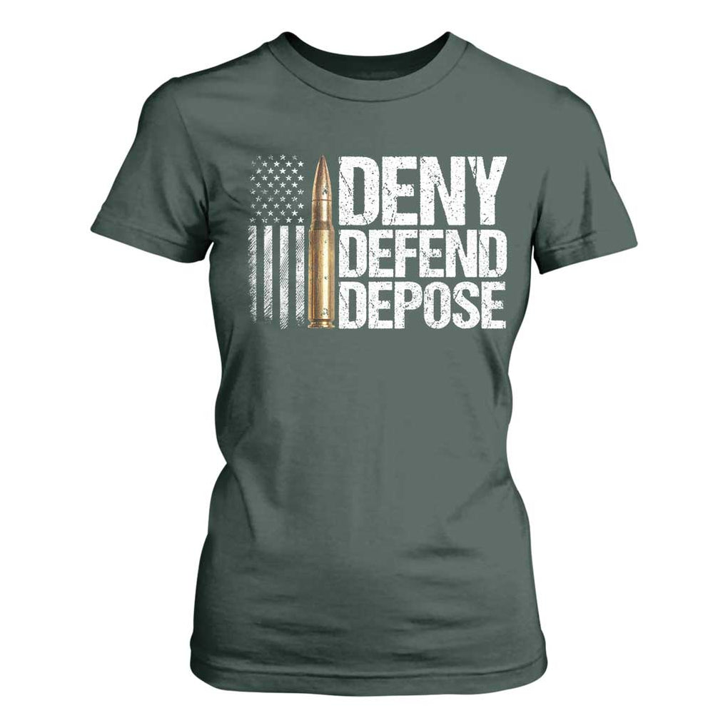 Deny Defend Depose T Shirt For Women Bullet Vintage American Flag TS11 Dark Forest Green Print Your Wear