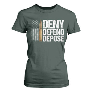 Deny Defend Depose T Shirt For Women Bullet Vintage American Flag TS11 Dark Forest Green Print Your Wear