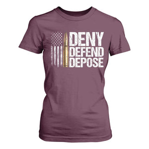 Deny Defend Depose T Shirt For Women Bullet Vintage American Flag TS11 Maroon Print Your Wear