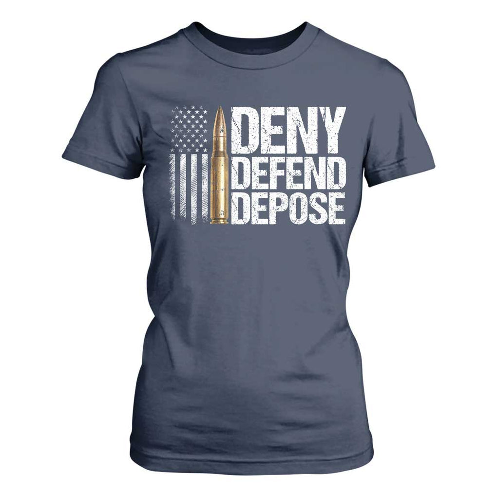 Deny Defend Depose T Shirt For Women Bullet Vintage American Flag TS11 Navy Print Your Wear