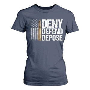 Deny Defend Depose T Shirt For Women Bullet Vintage American Flag TS11 Navy Print Your Wear