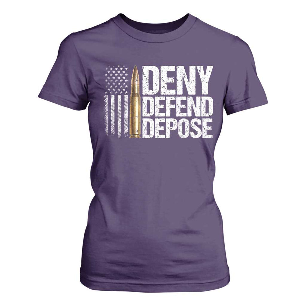 Deny Defend Depose T Shirt For Women Bullet Vintage American Flag TS11 Purple Print Your Wear