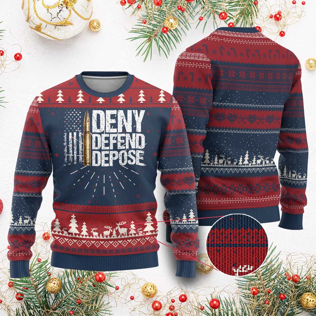 Deny Defend Depose Ugly Christmas Sweater Bullet Vintage American Flag TS11 Burgundy Print Your Wear