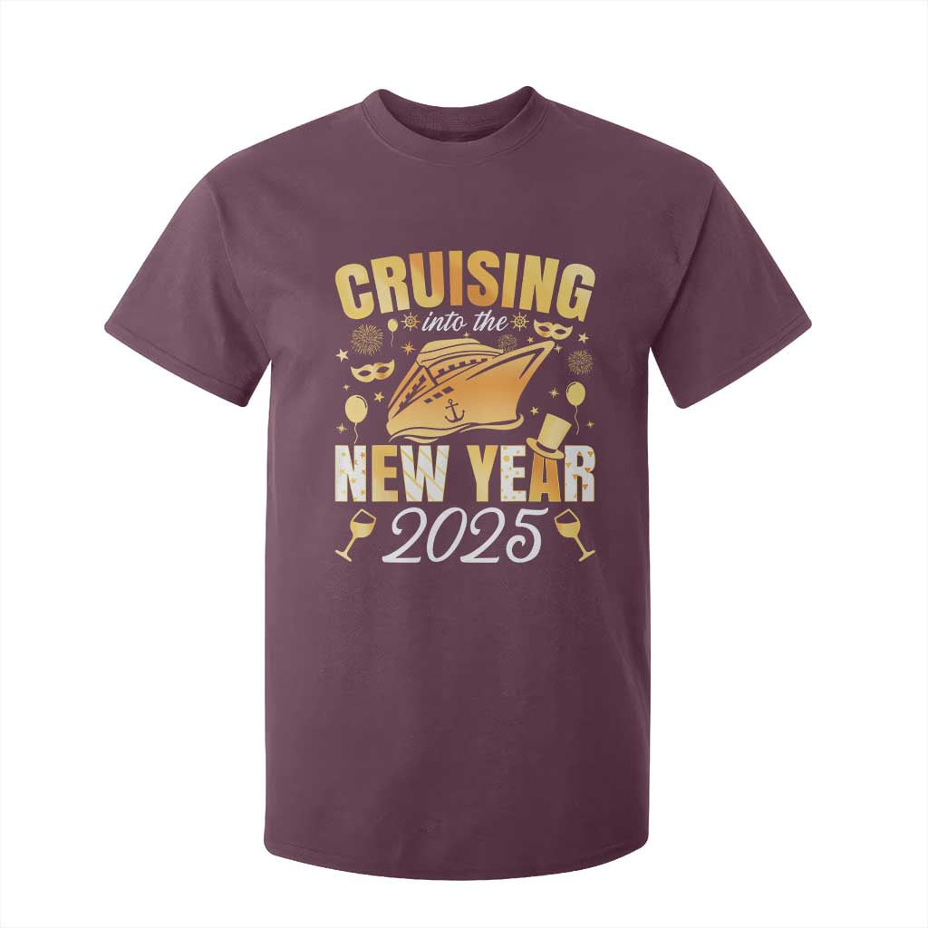 Family New Year's Trip 2025 T Shirt For Kid Cruising Into The New Year 2025 TS11 Maroon Print Your Wear