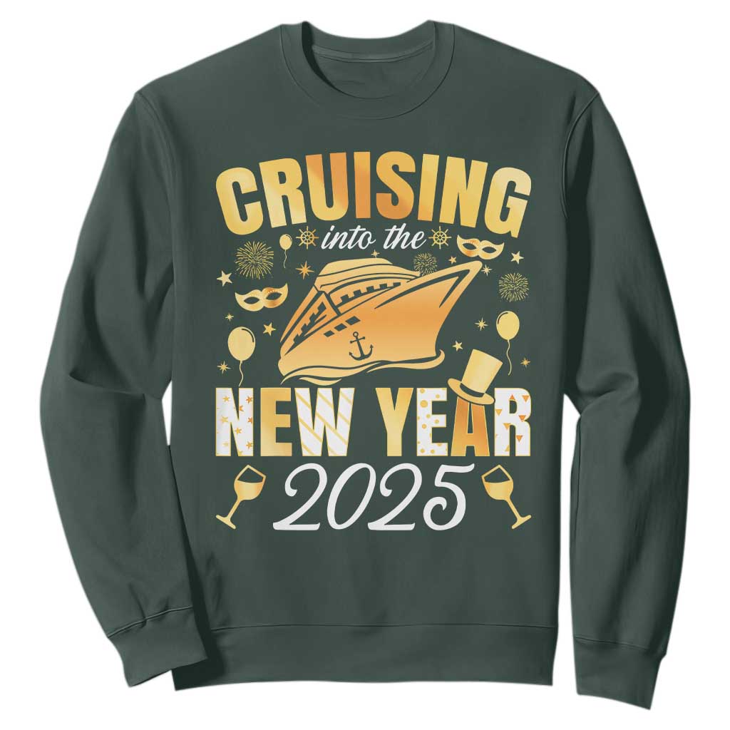 Family New Year's Trip 2025 Sweatshirt Cruising Into The New Year 2025 TS11 Dark Forest Green Print Your Wear