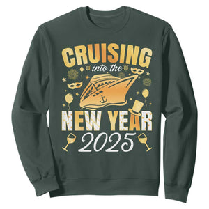 Family New Year's Trip 2025 Sweatshirt Cruising Into The New Year 2025 TS11 Dark Forest Green Print Your Wear
