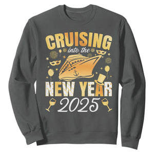 Family New Year's Trip 2025 Sweatshirt Cruising Into The New Year 2025 TS11 Dark Heather Print Your Wear